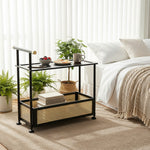 Breeins 2-tier Rolling Bamboo Side Table With Side Handle