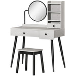 Dressing Table Set With 3 Drawers, Storage Shelves And Stool | One Size