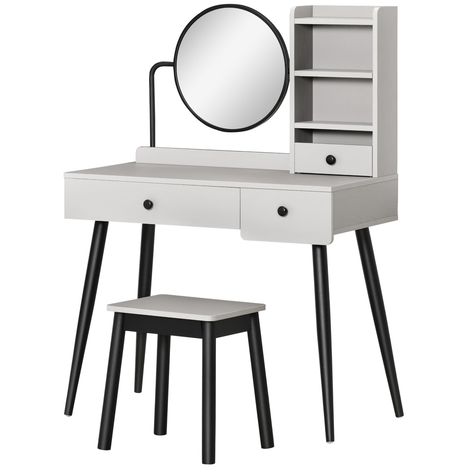 Dressing Table Set With 3 Drawers, Storage Shelves And Stool | One Size