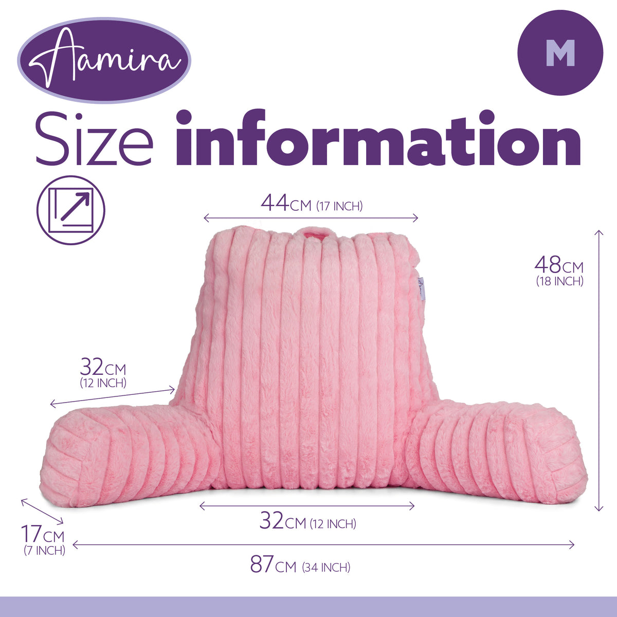 Deluxe Large Reading Pillow, Soft Ribbed Faux Fur, Shredded Memory Foam Cuddle Cuddle Cushion Backrest Arm Support | L | Pink