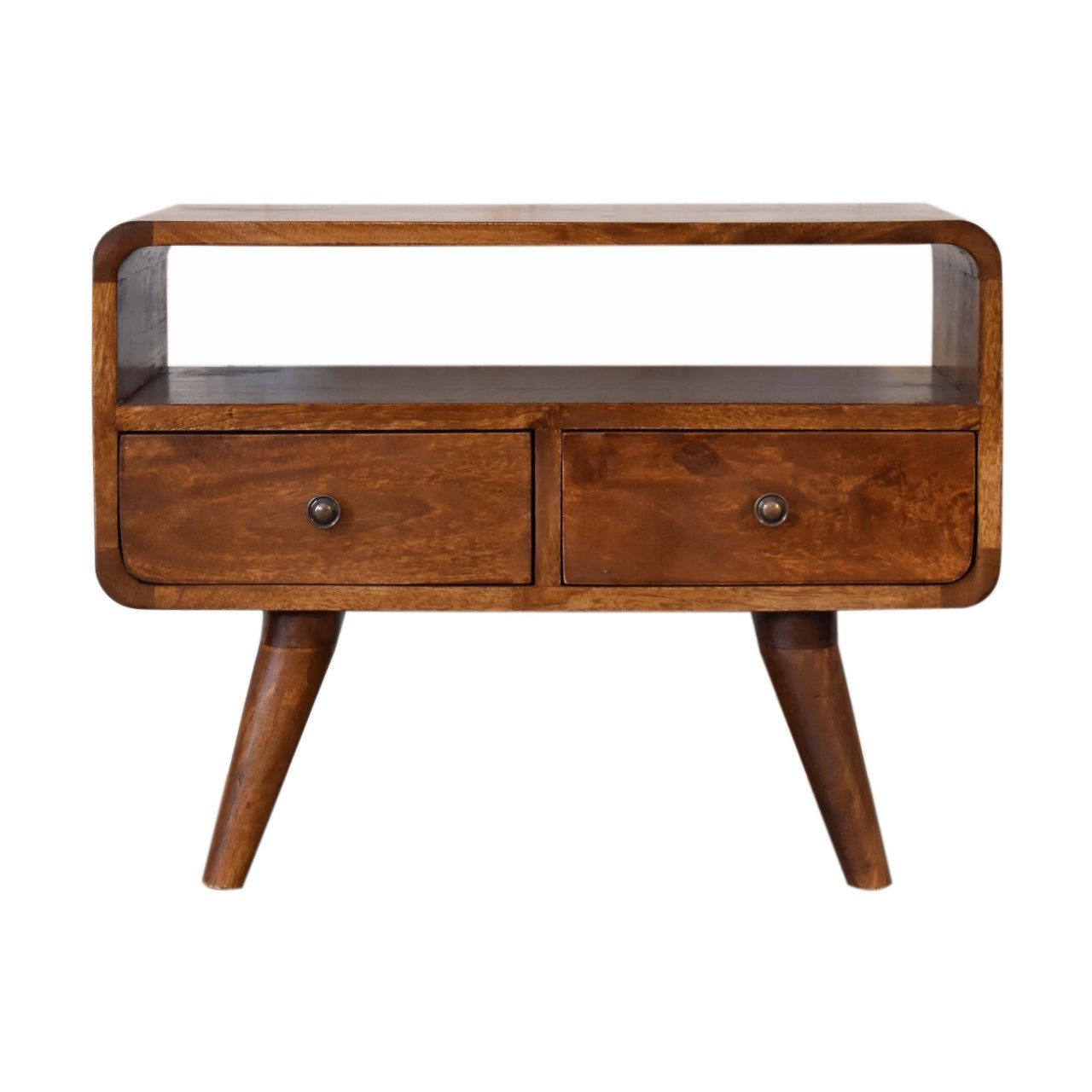 Mini Chestnut Curved Media Unit With 2 Drawers