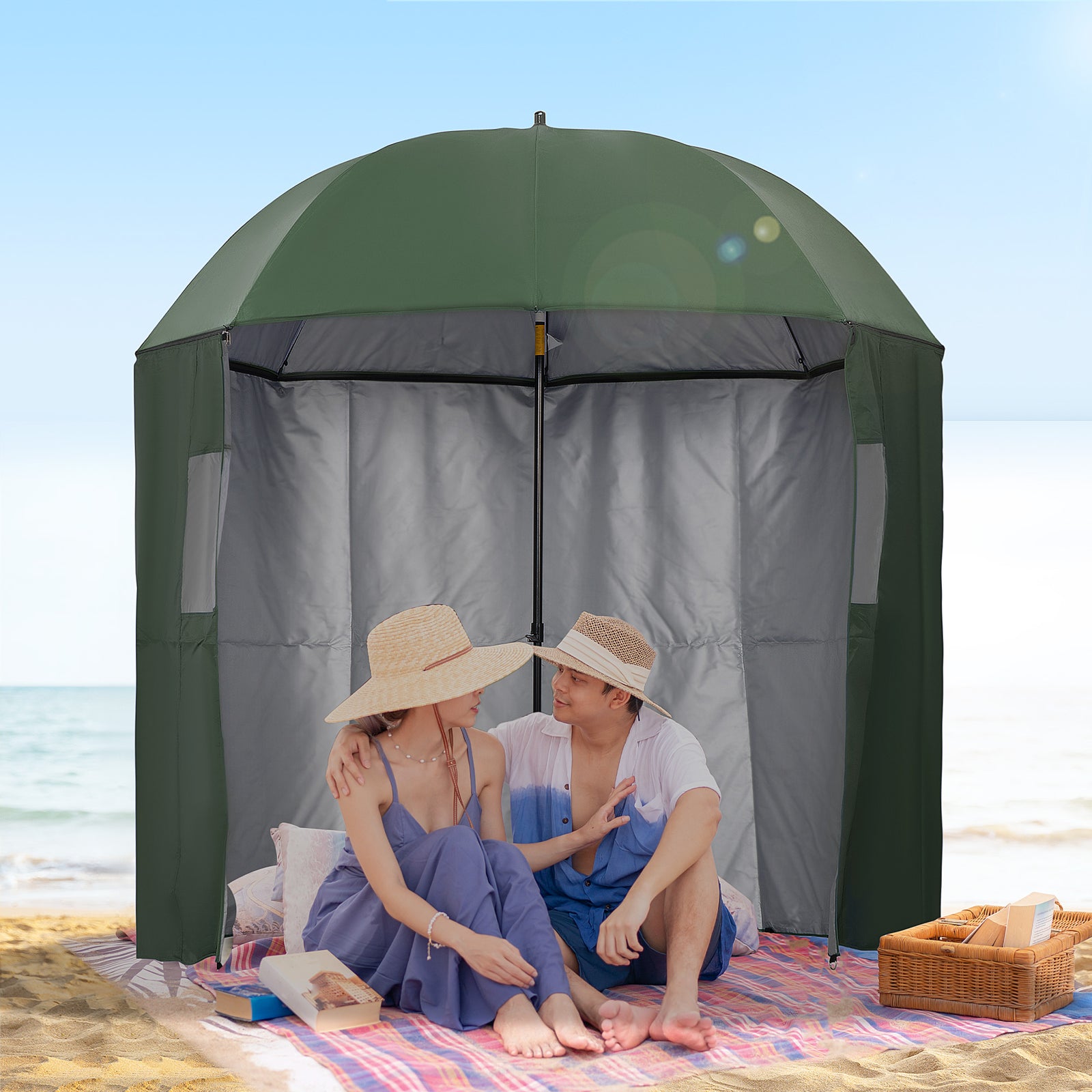 2m Fishing Umbrella With Tilt & Carry Bag - Green