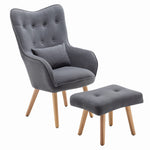 Velvet Upholstered Armchair With Footstool & Pillow – Modern Accent Lounge Chair For Living Room