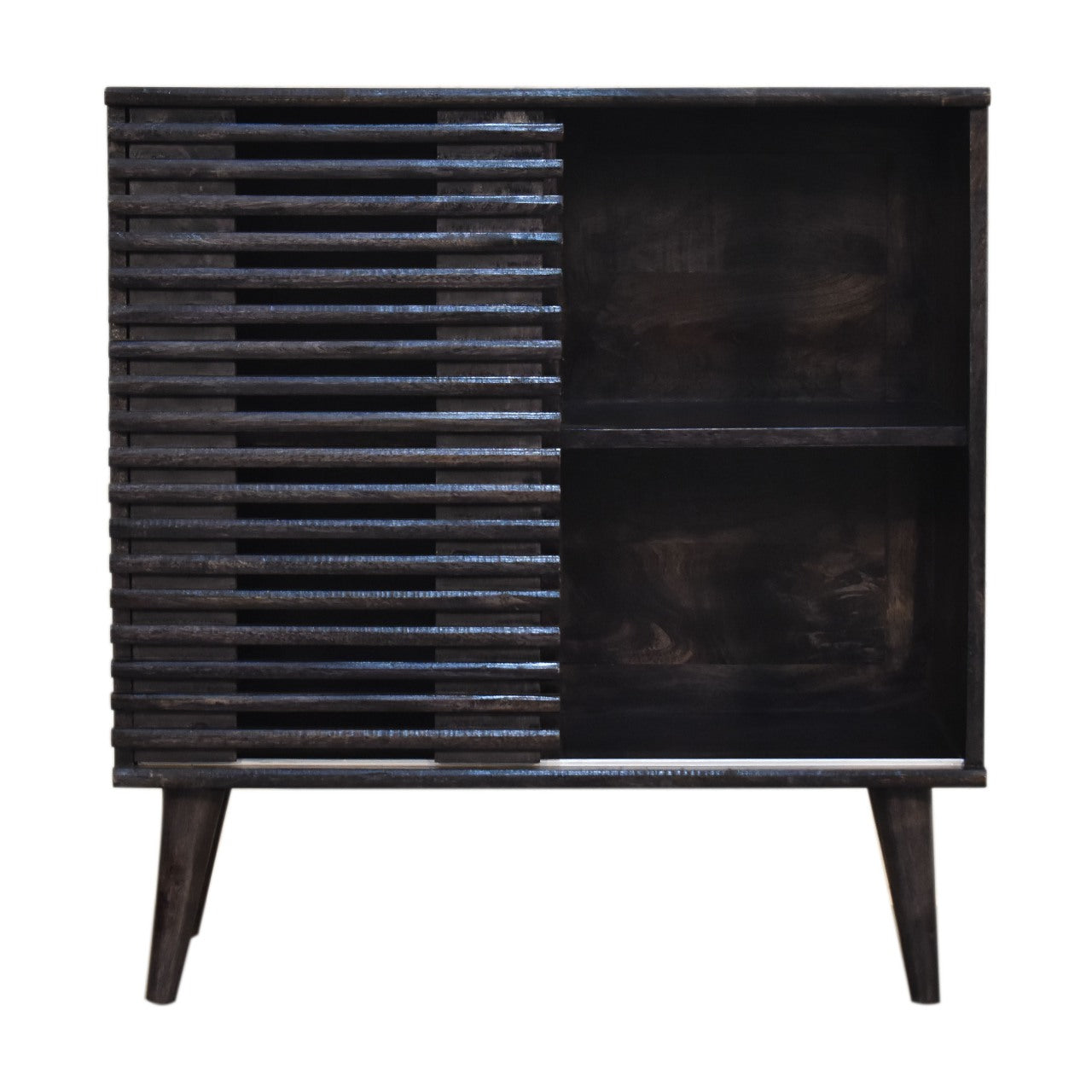 Solid Wood Kobe Cabinet, Black, Sliding Door And 2 Drawers