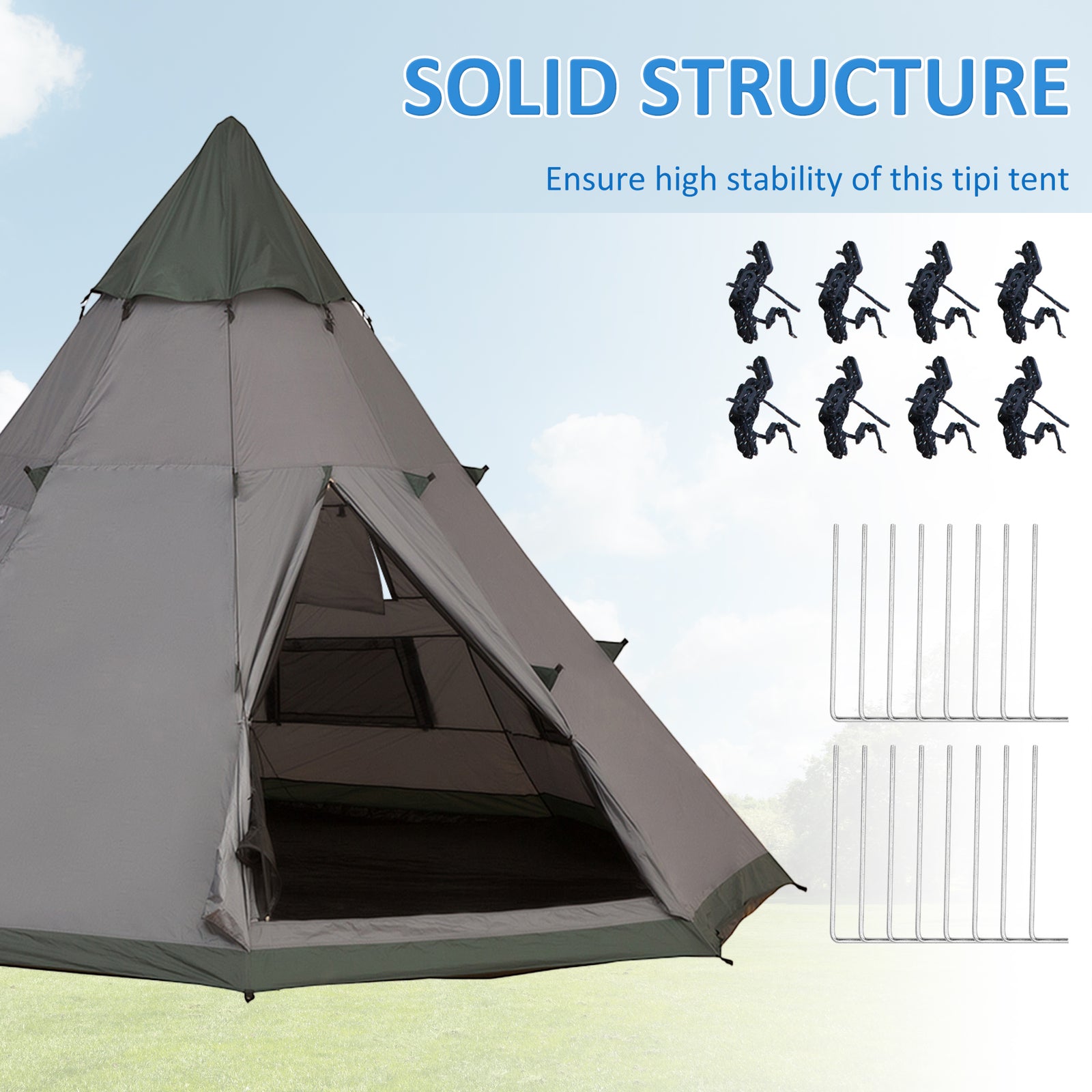 6 Man Tent Metal Poles Water-resistant Walls Windows Door | Gray