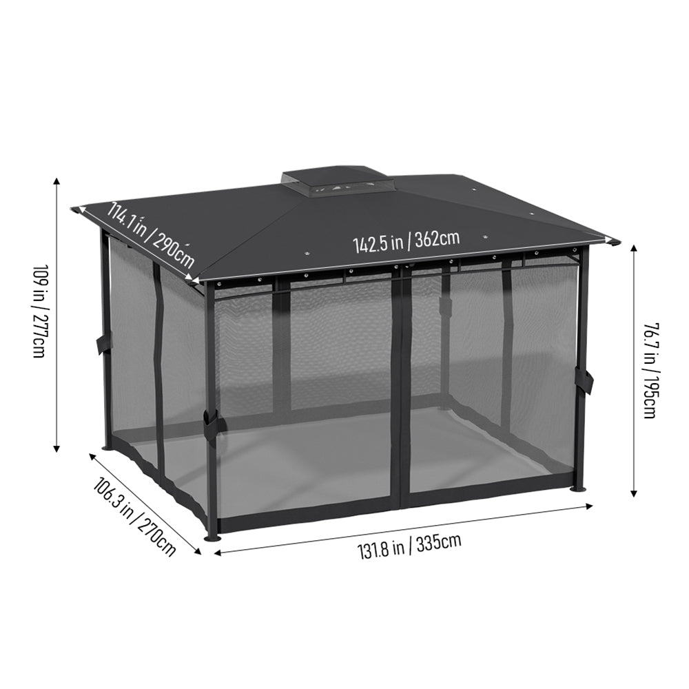 3x3.65m Gazebo With Double Roof And Mesh Curtains Outdoor Patio Pavilion For Backyard, Lawn, Deck