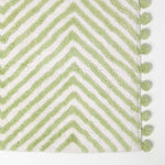 Tufted Cotton Bath Mat Zig Zag Design With Pom Poms | 50 x 80cm | Sage Green