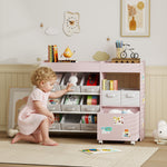 Kids Toy Storage Unit With 11 Fabric Bins, 3 Stickers | Pink