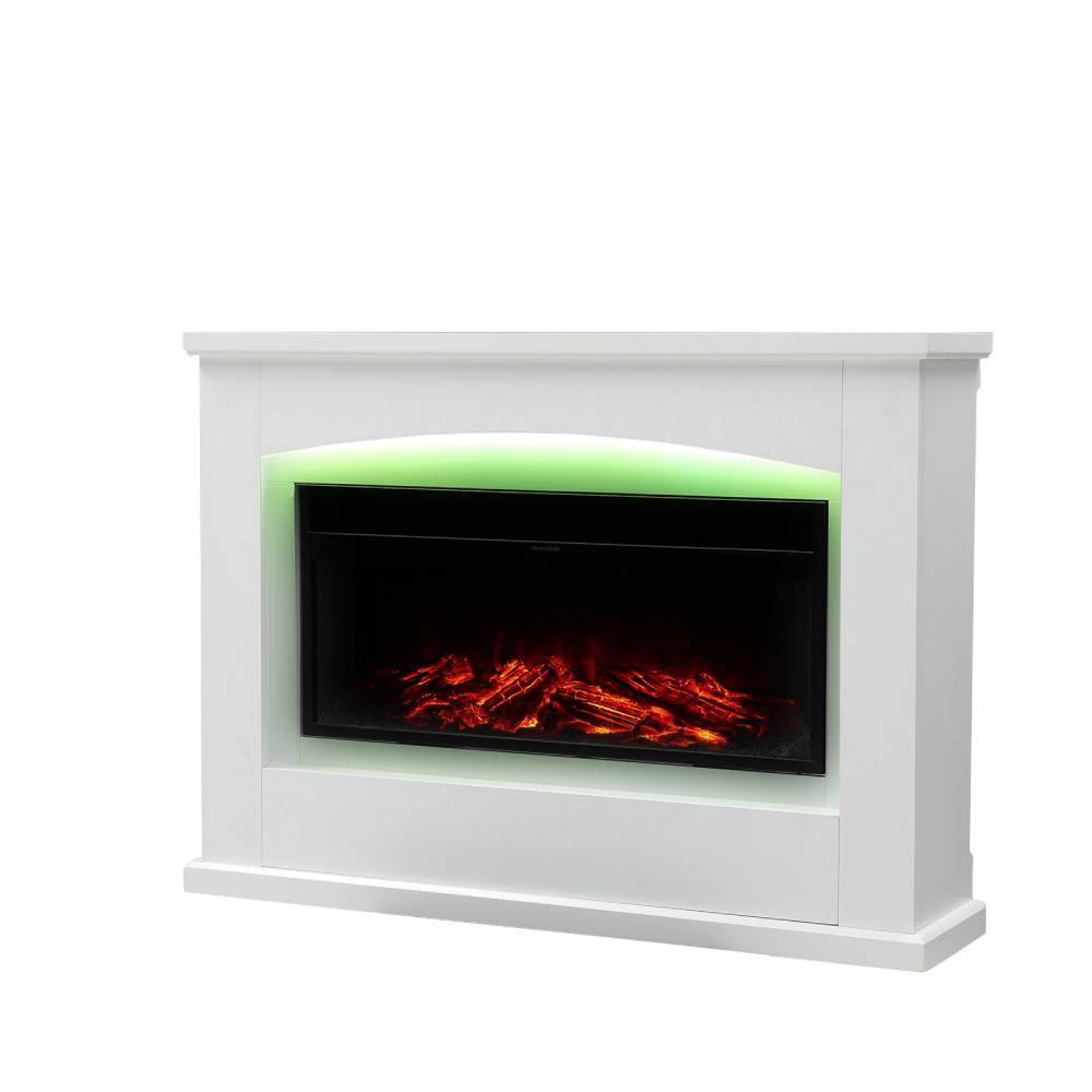 34-inch Electric Fireplace Suite, Black Fire With White Surround, 7-color Adjustable Led Mood Light, Stove-style Heater