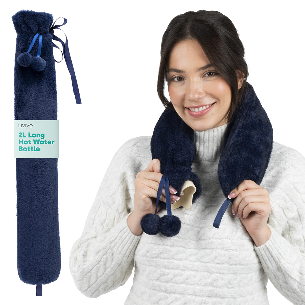 Wrap-around Long Hot Water Bottle - Navy Plush