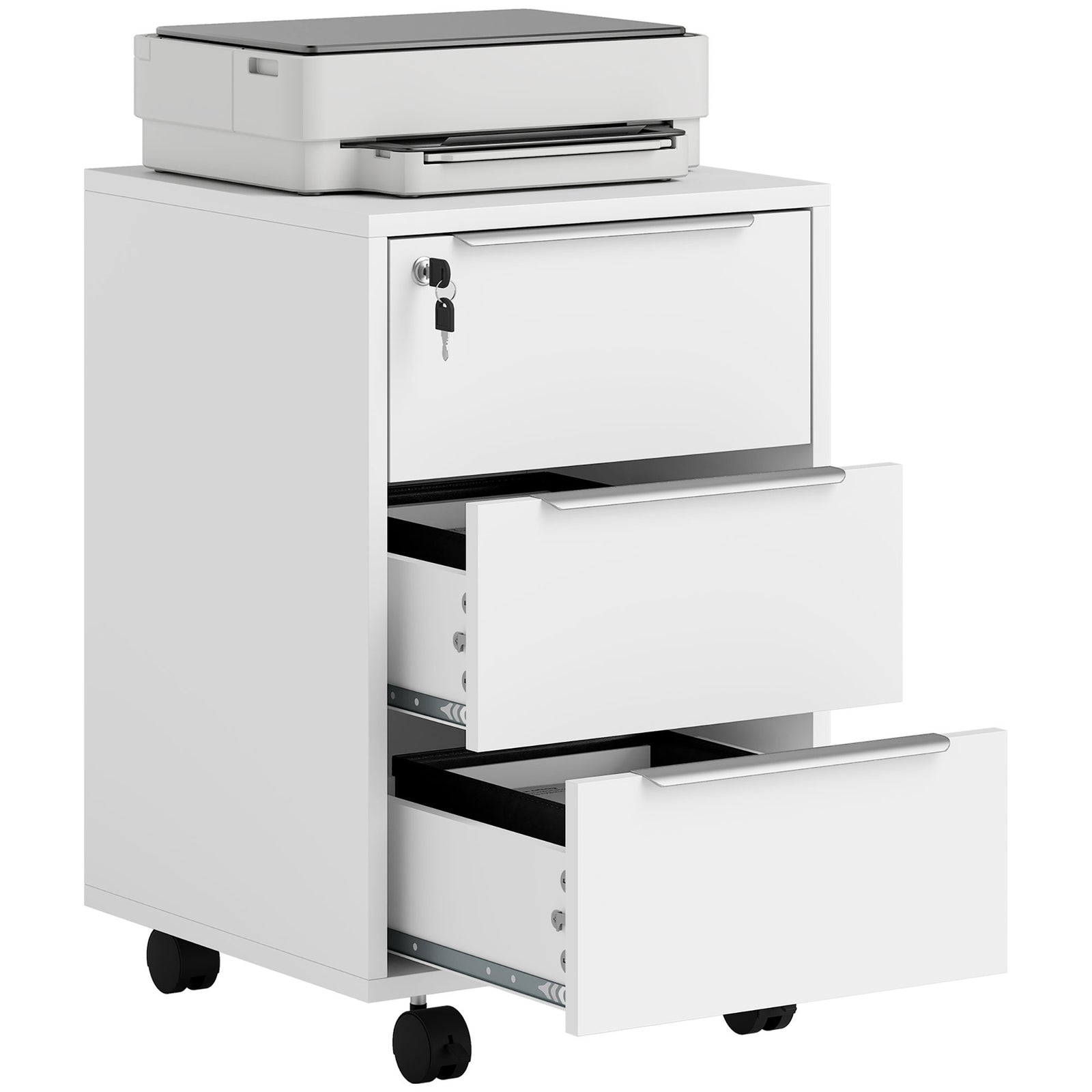 Modern 3-drawer Locking File Cabinet Mobile Filing Cabinet | White