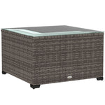 Outdoor Coffee Table W/ Glass Top, Rattan Side Table | Black
