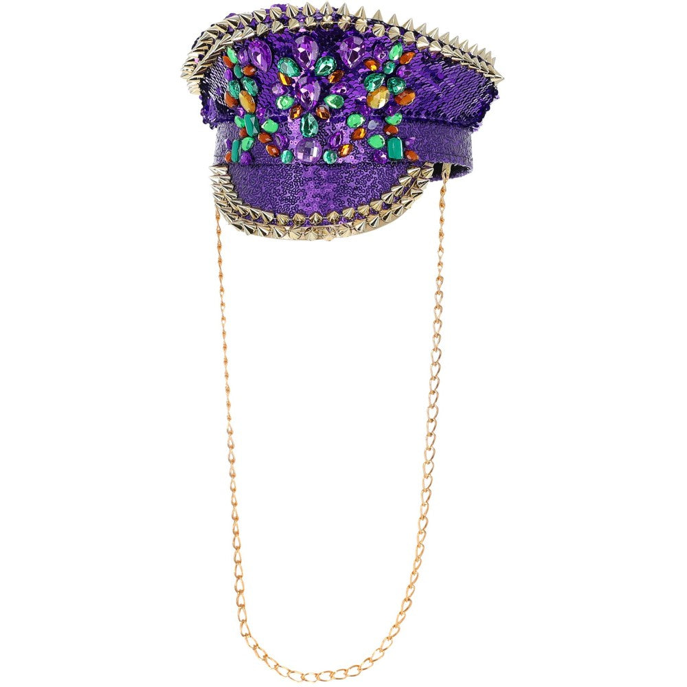Deluxe Sequin Studded Captains Hat | Purple
