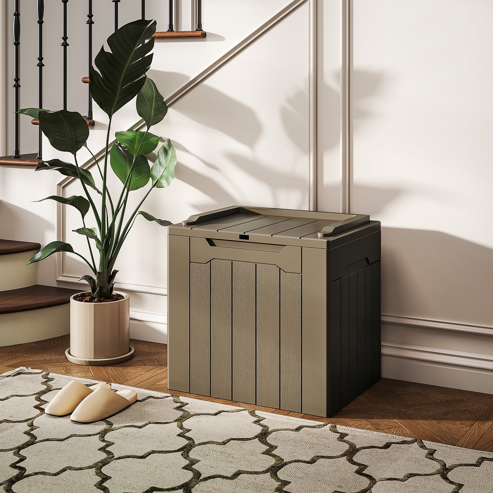 107 L Plastic Storage Chest With Lock Hole And Handles | One Size | Dark Brown