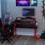Gaming Desk Table W/ Cup Holder Basket Red