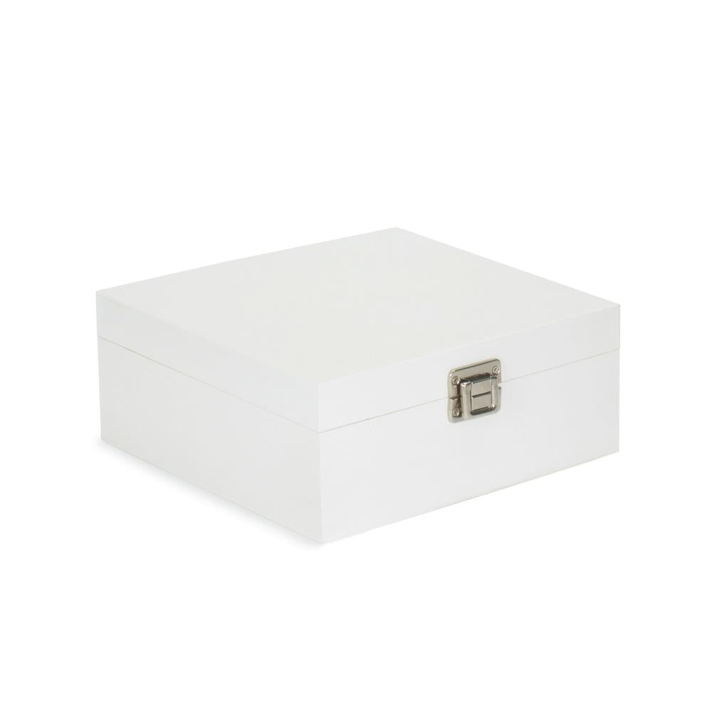 24cm Square White Soft Wood Box
