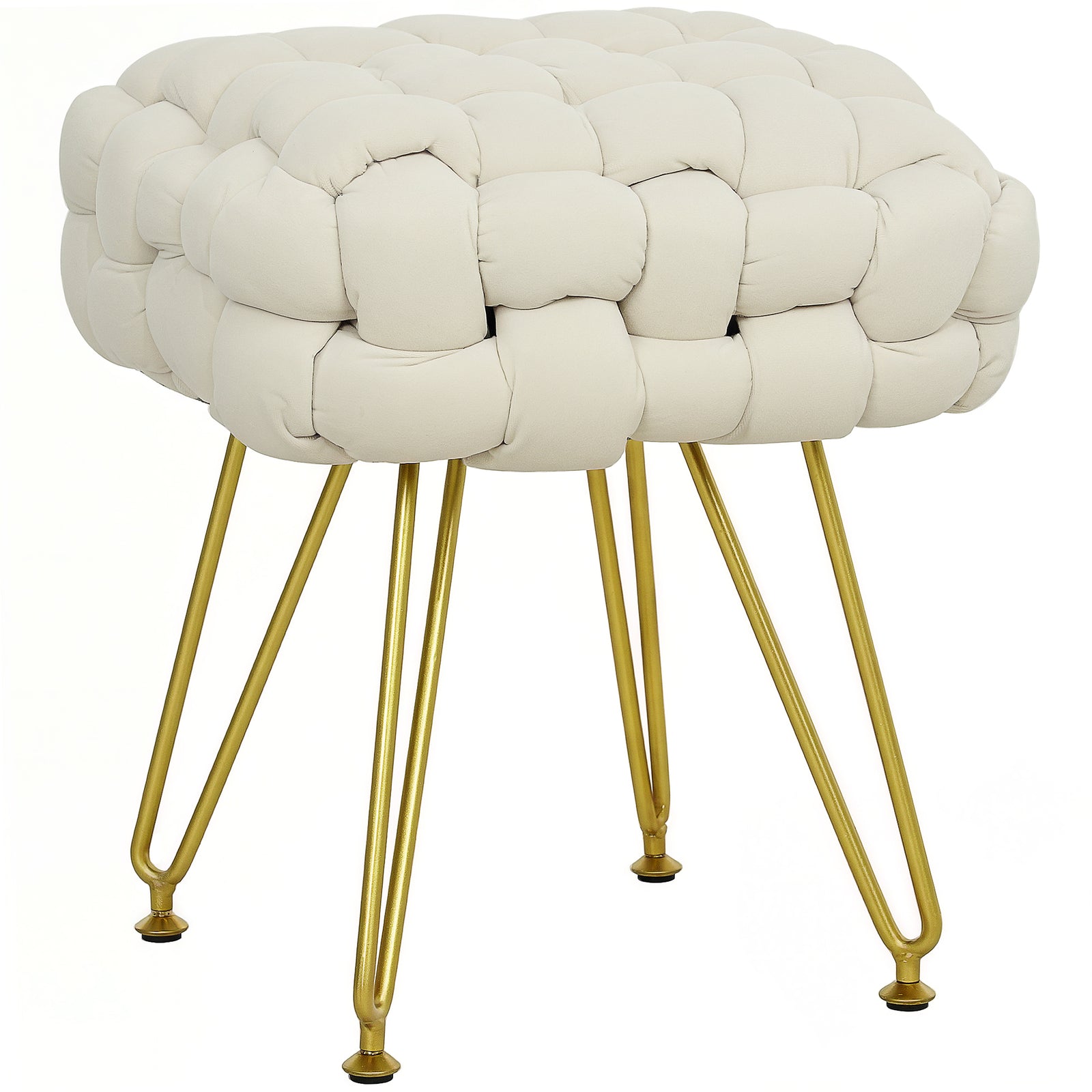 Woven Velvet Foot Stool With Steel Legs For Living Room | One Size | Cream