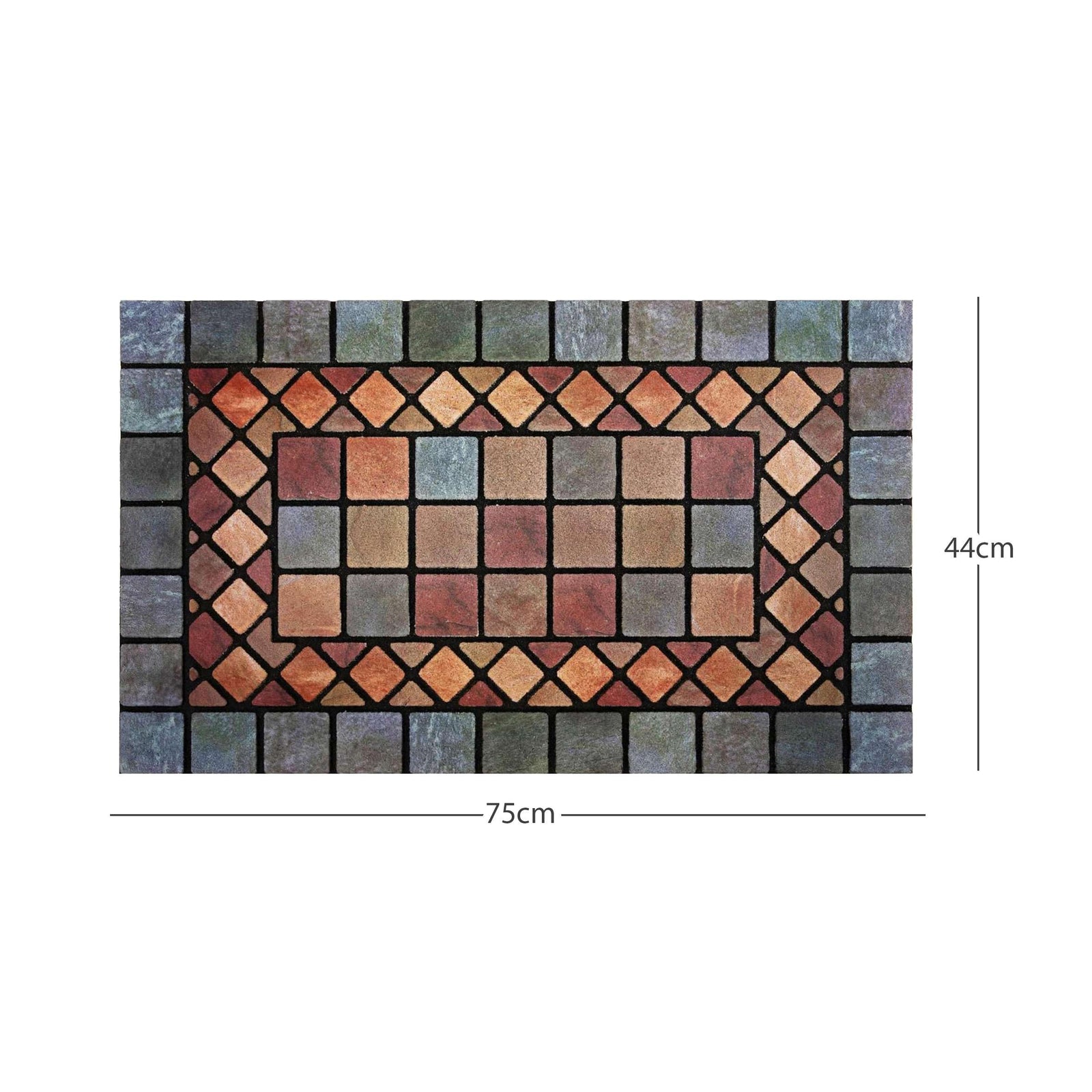 Elegant Tile Effect Doormat - Blue Edge | Medium | Blue