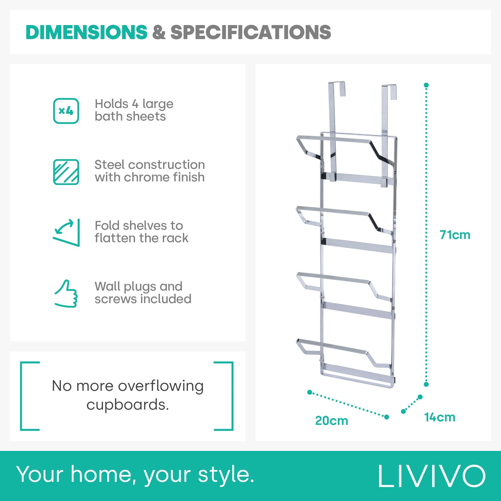 Over Door Towel Holder Rack - Chrome