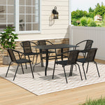 7 Pcs Garden Dining Set Metal Slatted Coffee Table With Rattan Chairs