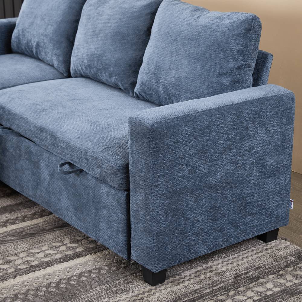 Breeins Blue Chenille Sofa Bed With Storage, Convertible Sleeper Sofa Couch For Living Room