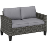 Rattan Sofa W/ Cushions, 2 Seater Garden Furniture | Dark Gray