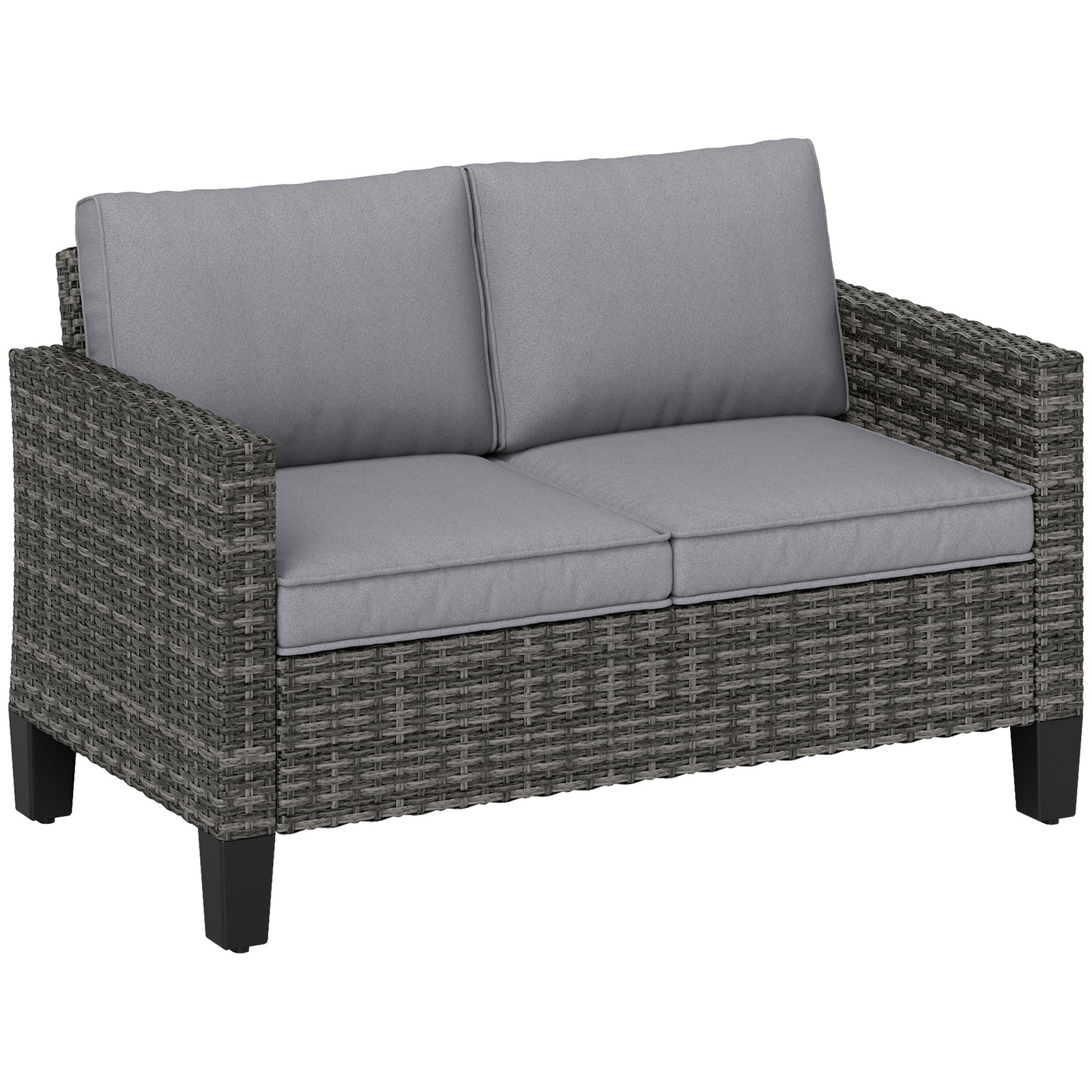 Rattan Sofa W/ Cushions, 2 Seater Garden Furniture | Dark Gray