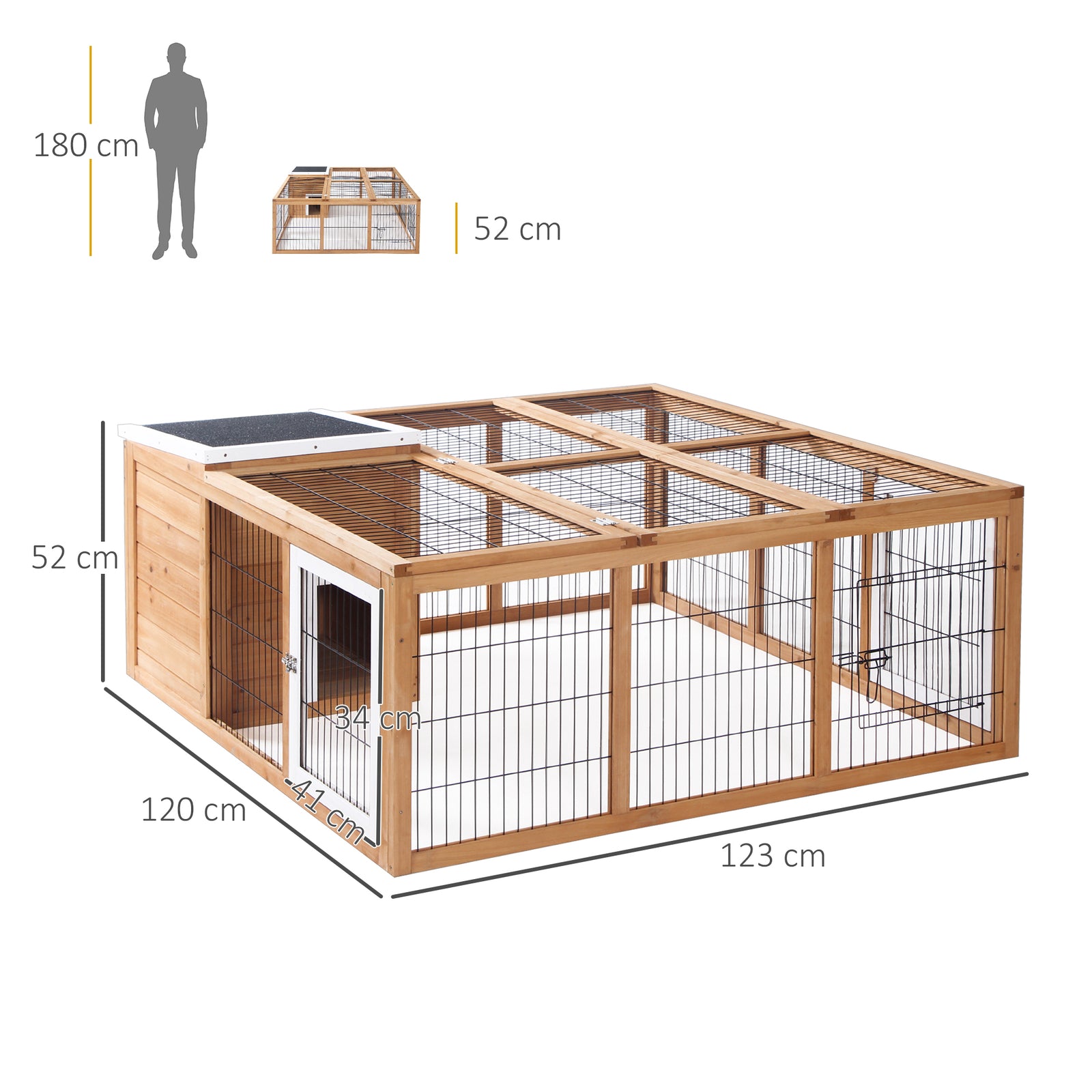 Rabbit Hutch, Guinea Pig House Outdoor Cage W/openable Top | Yellow