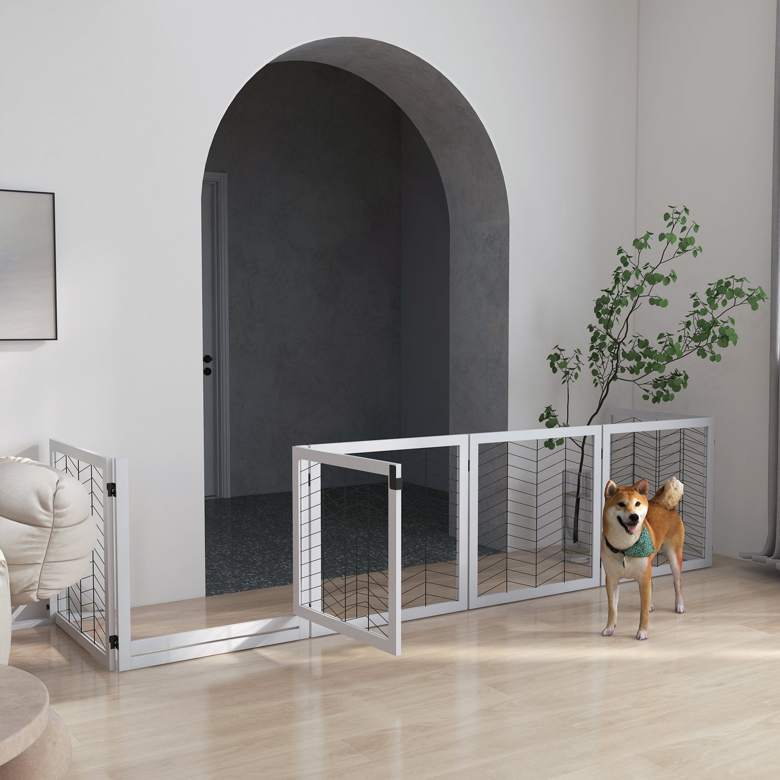 8 Panels Freestanding Dog Barrier For S And M Dogs | White