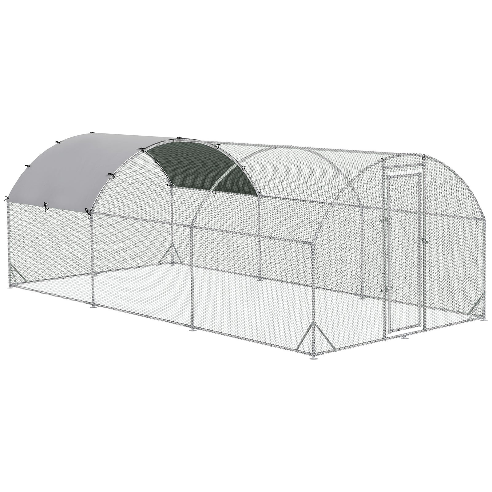 Walk-in Chicken Run Galvanised Chicken Coop W/ Cover | Large | Silver