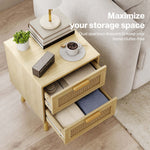 Levede Bedside Table Rattan 2 Pack Drawers Nightstand 57cm Bedroom Bamboo
