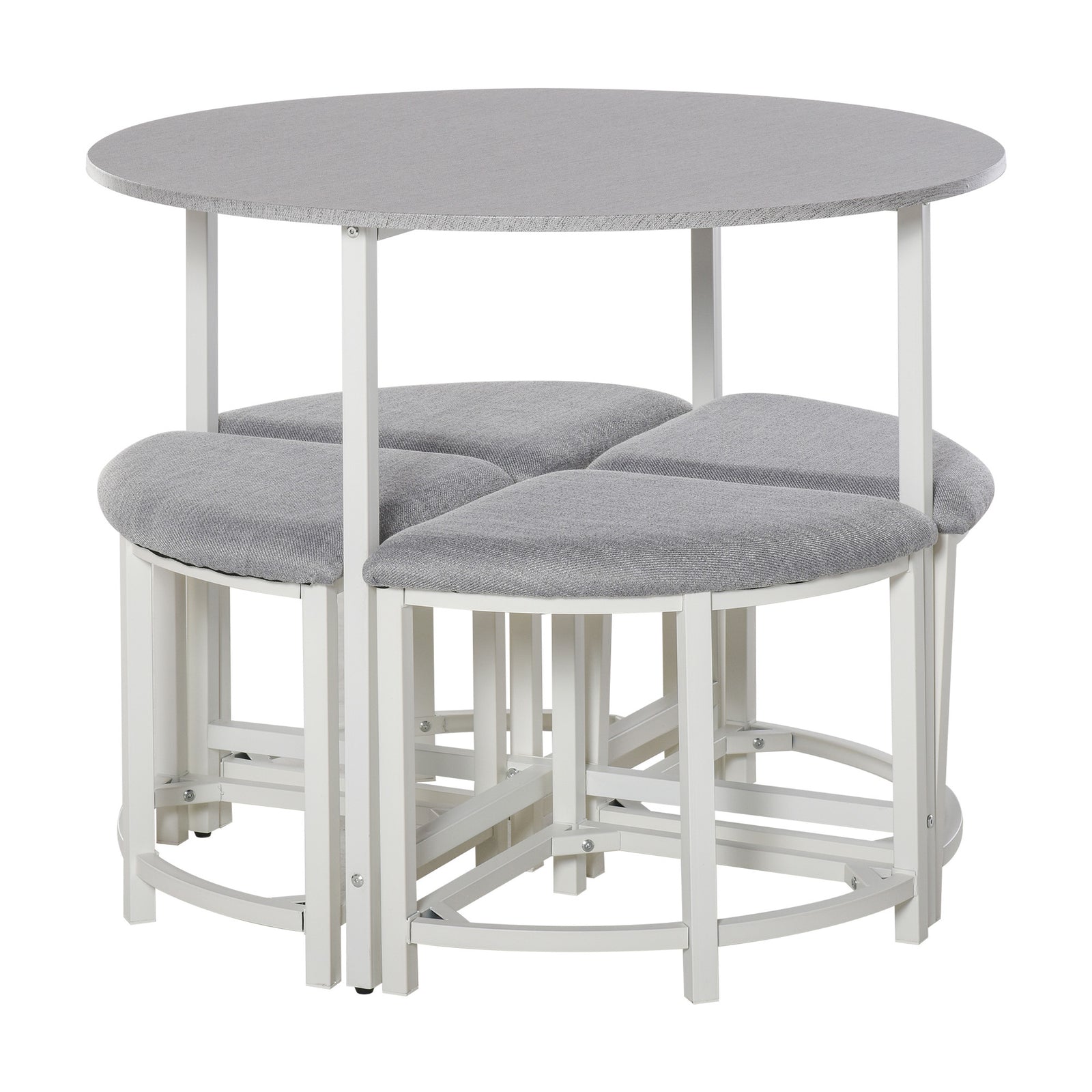 Round Dining Table Set With 4 Upholstered Stools
