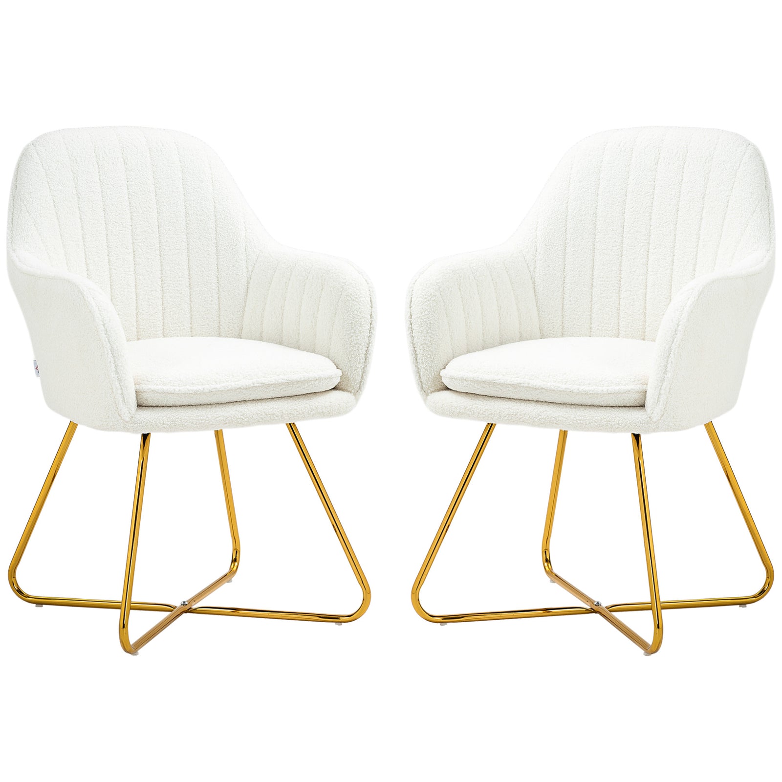 Accent Chair Set Of 2, Cashmere, Steel Legs, White