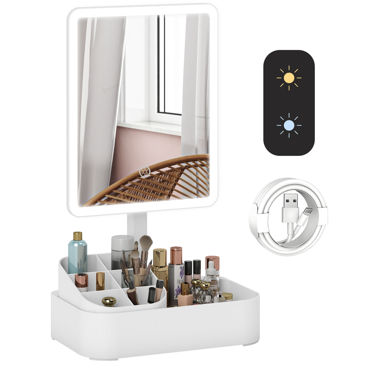 HOMCOM Makeup Mirror, Light Up Mirror With Touch Screen, 2 Lighting Modes