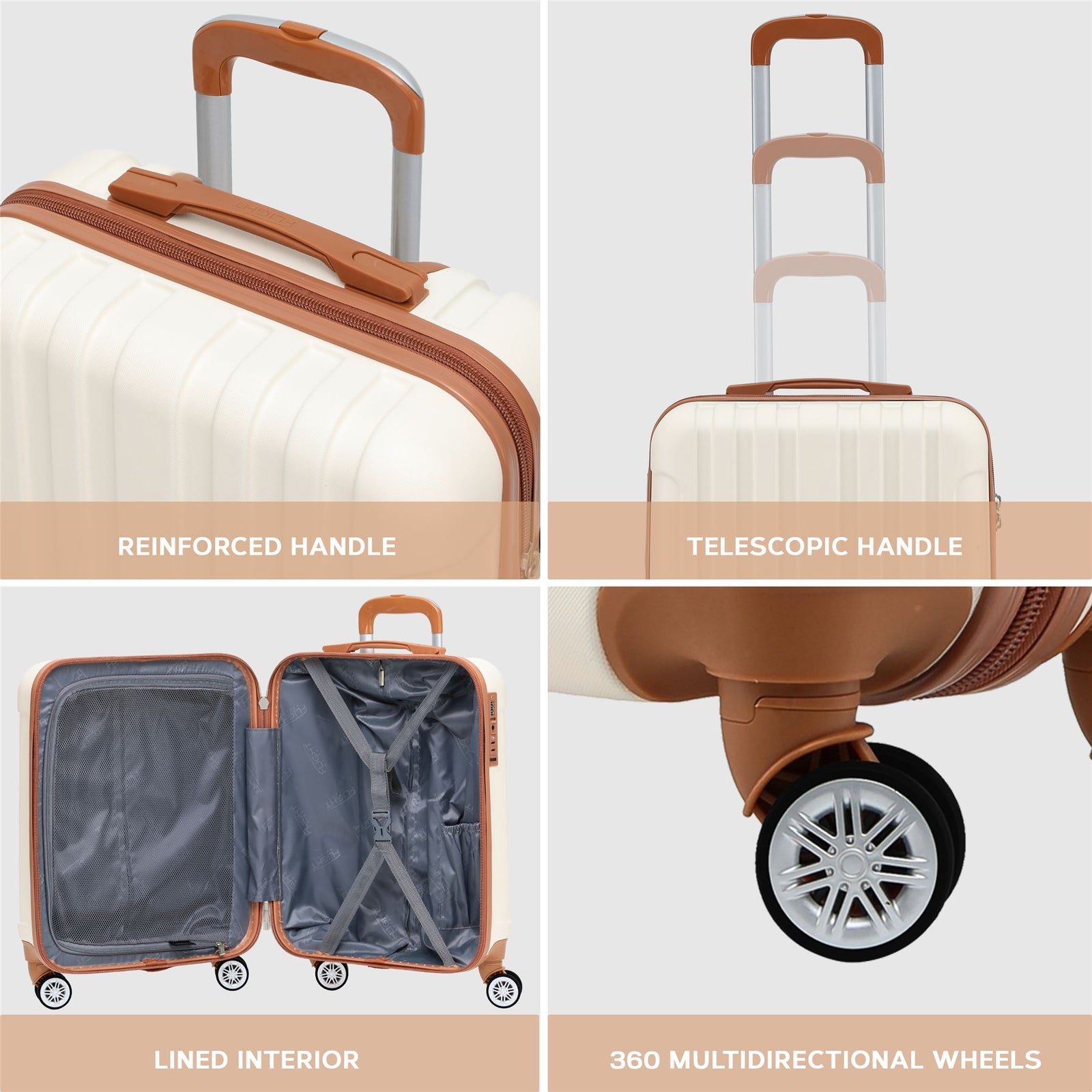 55x40x20cm Lightweight Luggage Overhead Cabin Hard Shell Cabin Suitcase 60+ Airlines Approved - Carry On Case - 4 Wheels | Cabin | Cream