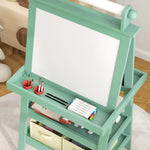 Double-sided Art Easel For Kids W/ Paper Roll, Storage Baskets | Green