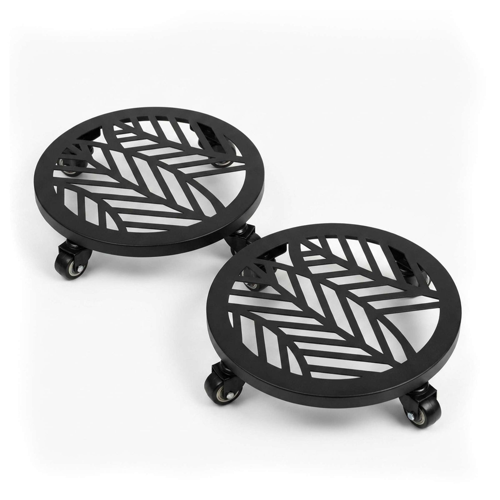 Metal Piot Caddy Stand With Lockable Wheels - Pack Of 2 | 25cm | Black