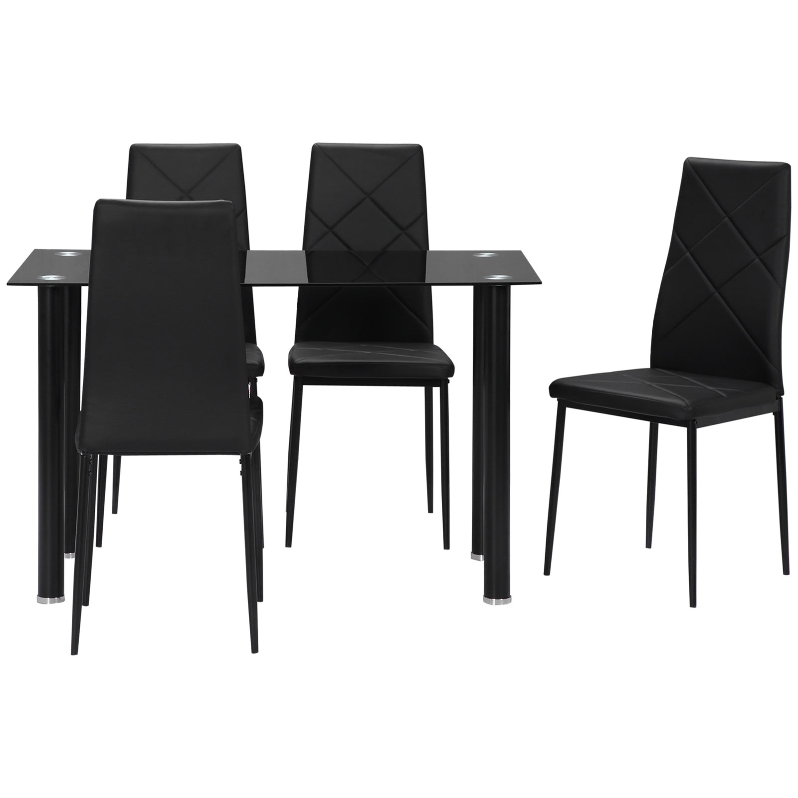 Dining Table Set With Tempered Glass, 4 Chairs