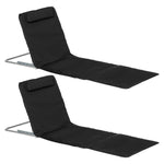 2pc Outdoor Beach Mat Steel Reclining Chair Set W/ Pillow | Black