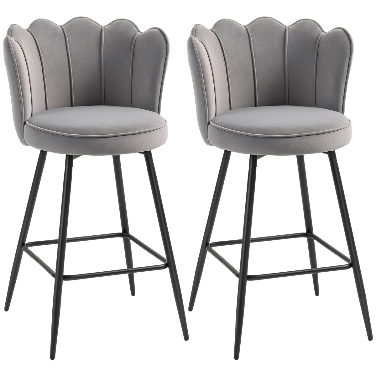 Barstool With Petal Backrest For Kitchen Island | Set of 2 | Grey