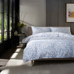 Mables Garden 100% Cotton Reversible Duvet Cover Set With Piped Edging | Double | Sky Blue