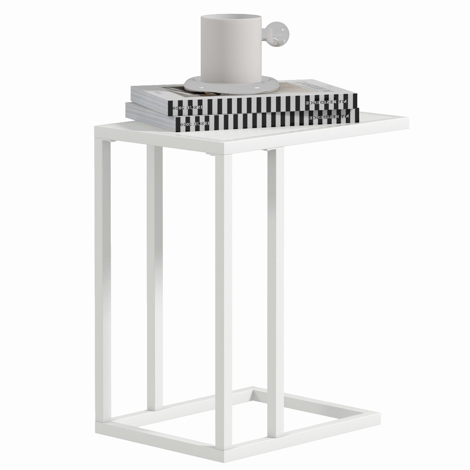 C Shape Side Table W/ Wood-effect Top | White