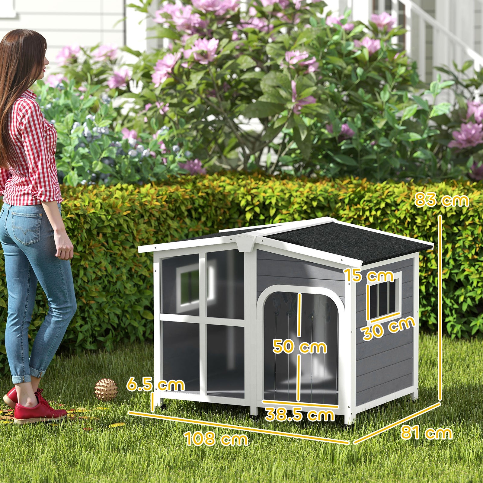 Wooden Dog Kennel, Dog House With Removable Floor, Asphalt And Openable Roof | Charcoal Gray