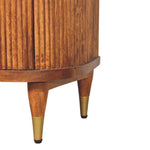Solid Wood Ribbed Bedside With Brass Accents, 2 Drawers, Light Brown