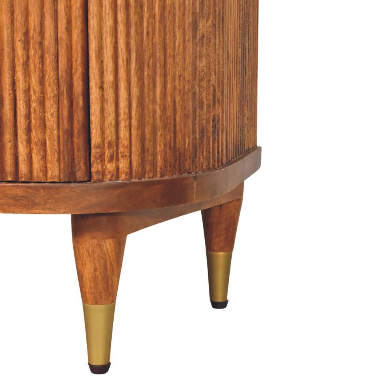 Solid Wood Ribbed Bedside With Brass Accents, 2 Drawers, Light Brown