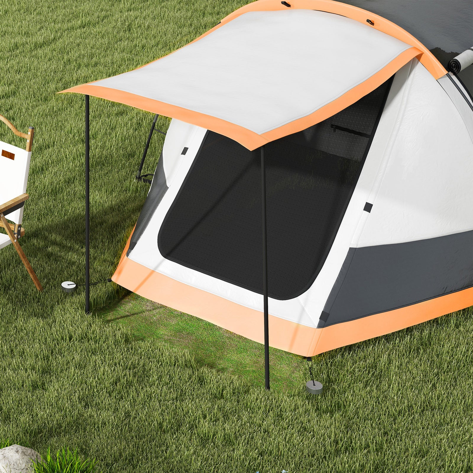 Tunnel Tent With Bedroom, Living Room And Porch For 3-4 Man | Orange
