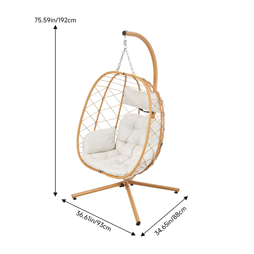 Egg-shaped Hanging Chair With Soft Cushion & Headrest | One Size | Gold