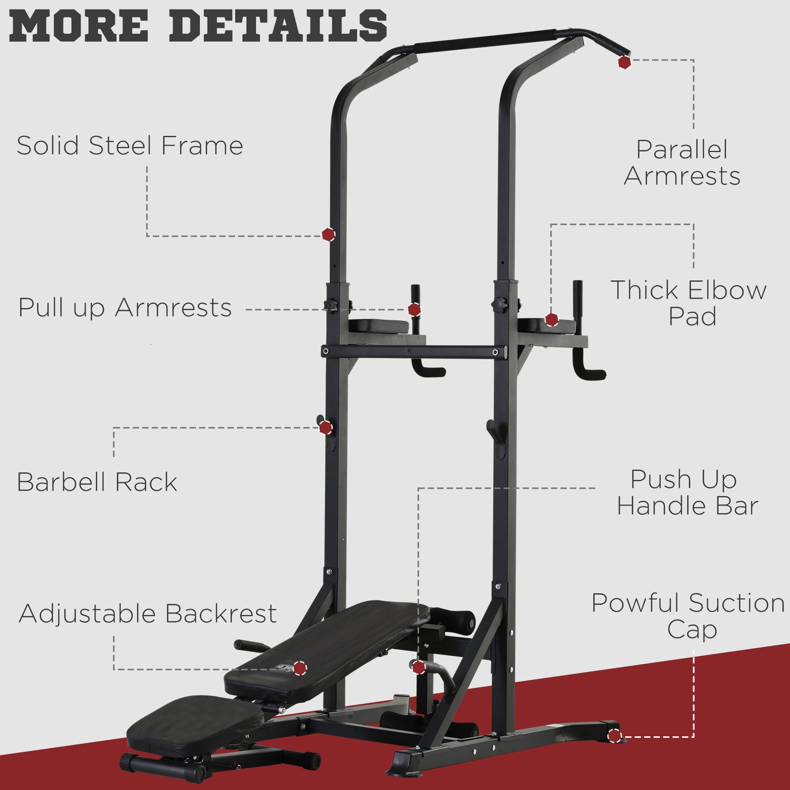 Power Tower Weight Bench Dip Stands For Home Gym | Black