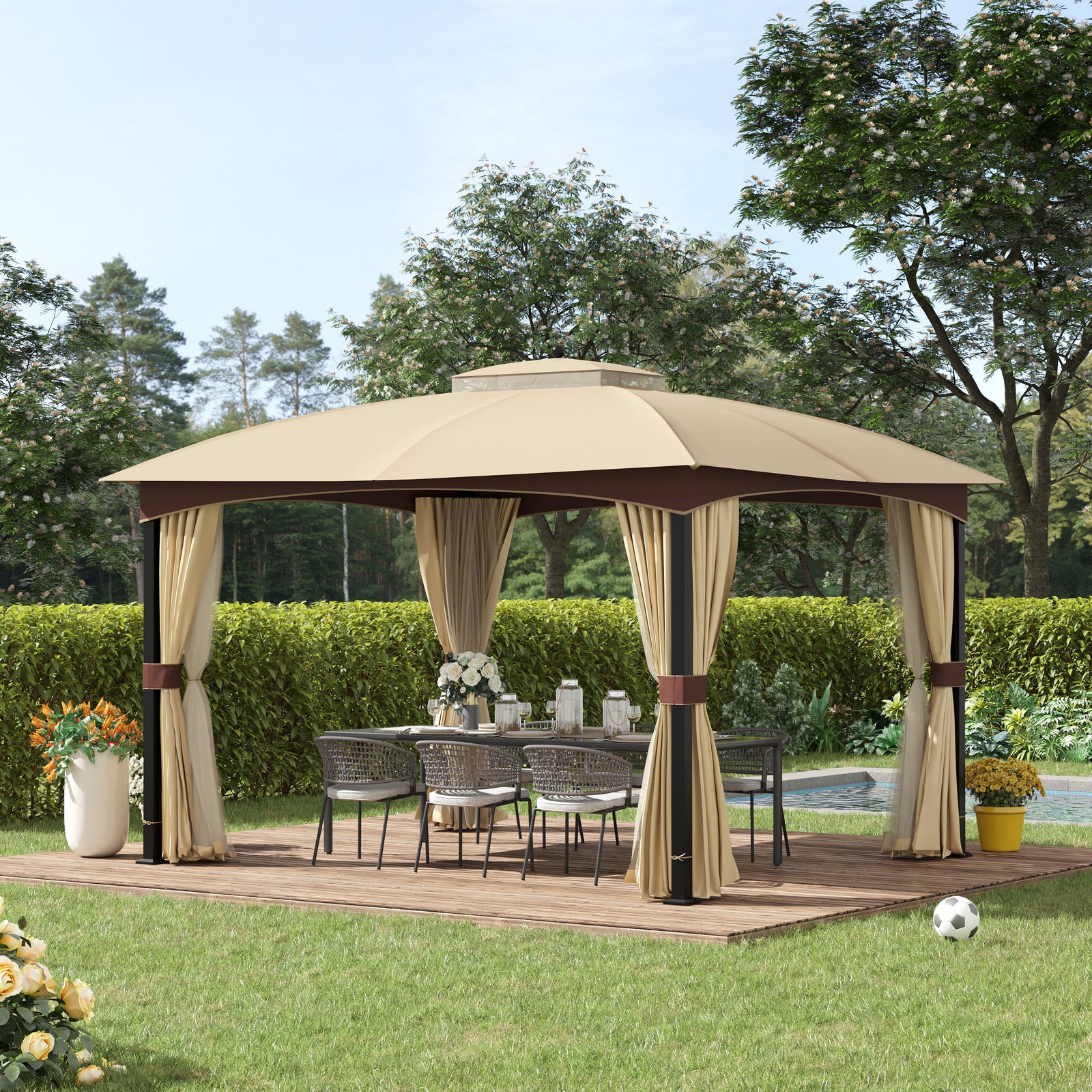 4 X 3metre Patio Gazebo Garden Canopy Shelter W/ 2 Tier Roof