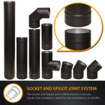 5 Inch (125mm) 15 Degree Elbow Bend Stove Flue Pipe Matte Black Stainless Steel